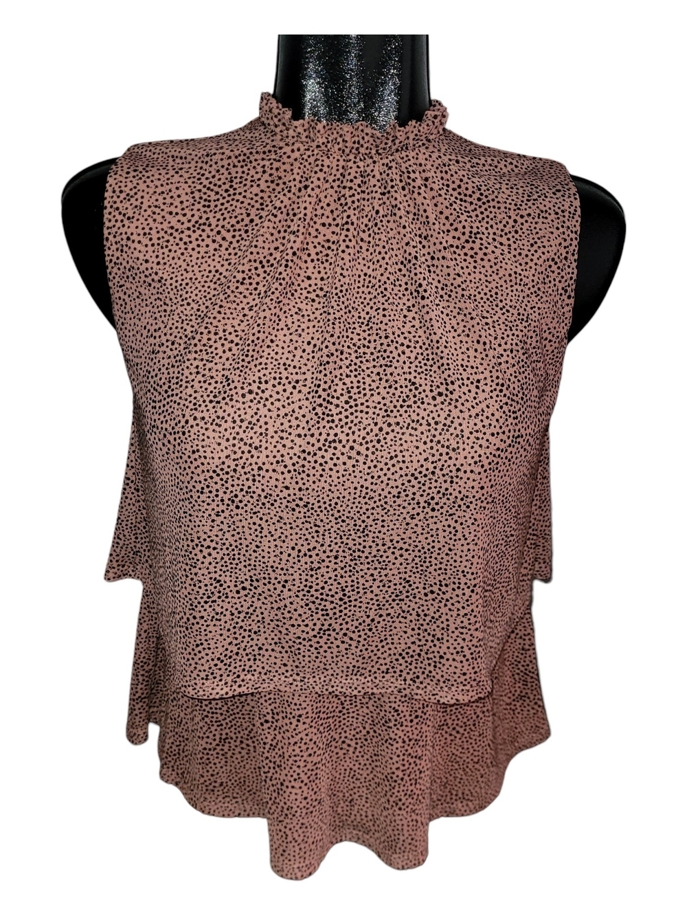 Suzy Shier Women’s Sleeveless Layered Mock Neck Top In Blush Dot Print Size XS